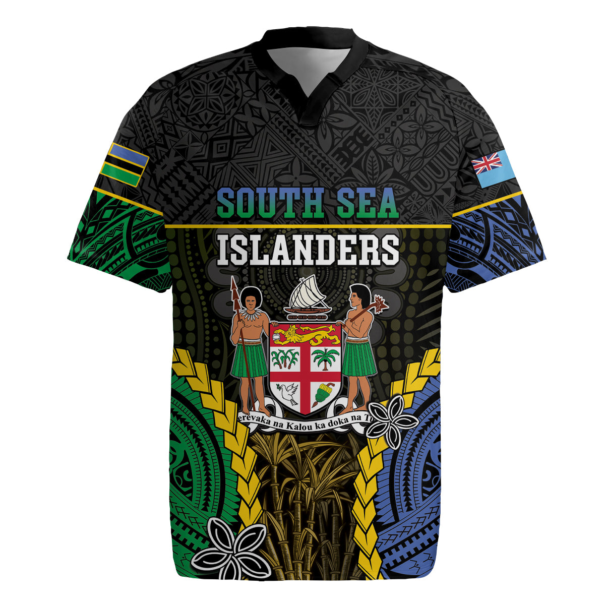 Personalised South Sea Islanders And Fiji Rugby Jersey Kanakas Fijian Tapa Pattern LT05 Black - Polynesian Pride
