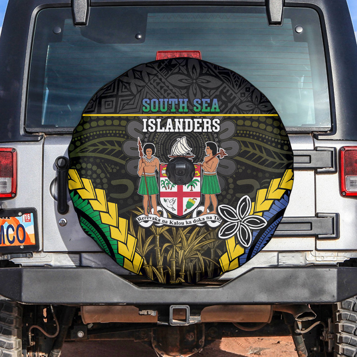 South Sea Islanders And Fiji Spare Tire Cover Kanakas Fijian Tapa Pattern LT05 Black - Polynesian Pride