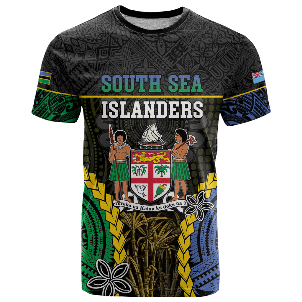 Personalised South Sea Islanders And Fiji T Shirt Kanakas Fijian Tapa Pattern LT05 Black - Polynesian Pride