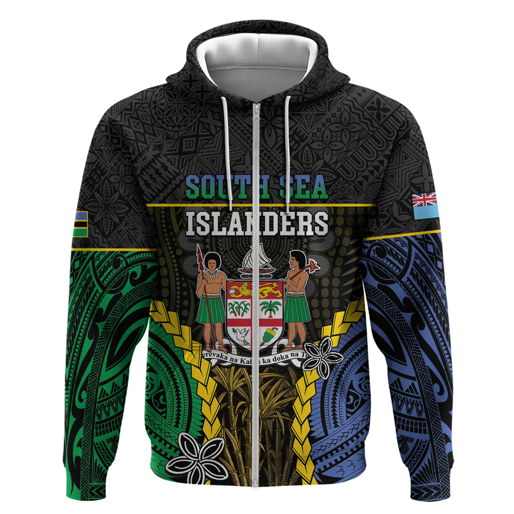 Personalised South Sea Islanders And Fiji Zip Hoodie Kanakas Fijian Tapa Pattern LT05 Zip Hoodie Black - Polynesian Pride