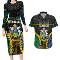 Personalised South Sea Islanders And Solomon Islands Couples Matching Long Sleeve Bodycon Dress and Hawaiian Shirt Kanakas Polynesian Pattern LT05 Black - Polynesian Pride