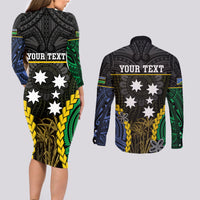 Personalised South Sea Islanders And Solomon Islands Couples Matching Long Sleeve Bodycon Dress and Long Sleeve Button Shirt Kanakas Polynesian Pattern LT05 - Polynesian Pride