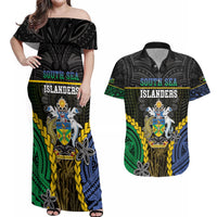 Personalised South Sea Islanders And Solomon Islands Couples Matching Off Shoulder Maxi Dress and Hawaiian Shirt Kanakas Polynesian Pattern LT05 Black - Polynesian Pride