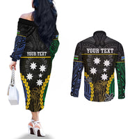 Personalised South Sea Islanders And Solomon Islands Couples Matching Off The Shoulder Long Sleeve Dress and Long Sleeve Button Shirt Kanakas Polynesian Pattern LT05 - Polynesian Pride