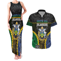 Personalised South Sea Islanders And Solomon Islands Couples Matching Tank Maxi Dress and Hawaiian Shirt Kanakas Polynesian Pattern LT05 Black - Polynesian Pride