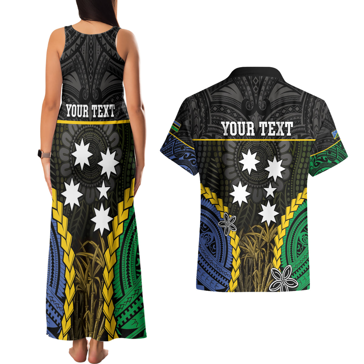 Personalised South Sea Islanders And Solomon Islands Couples Matching Tank Maxi Dress and Hawaiian Shirt Kanakas Polynesian Pattern LT05 - Polynesian Pride