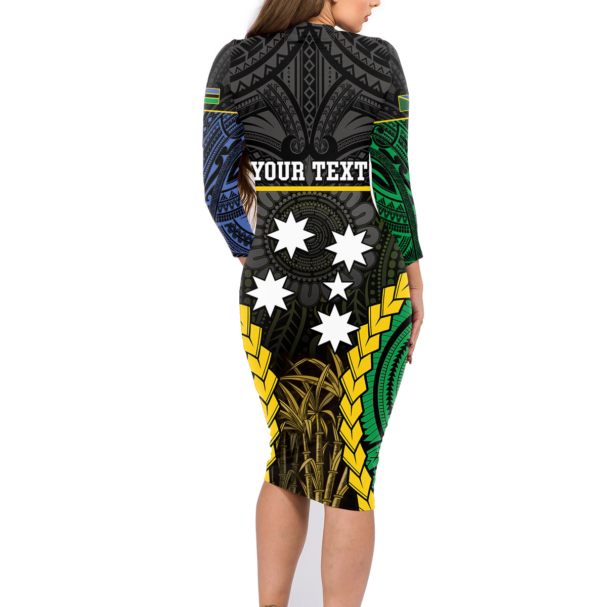 Personalised South Sea Islanders And Solomon Islands Family Matching Long Sleeve Bodycon Dress and Hawaiian Shirt Kanakas Polynesian Pattern LT05 - Polynesian Pride
