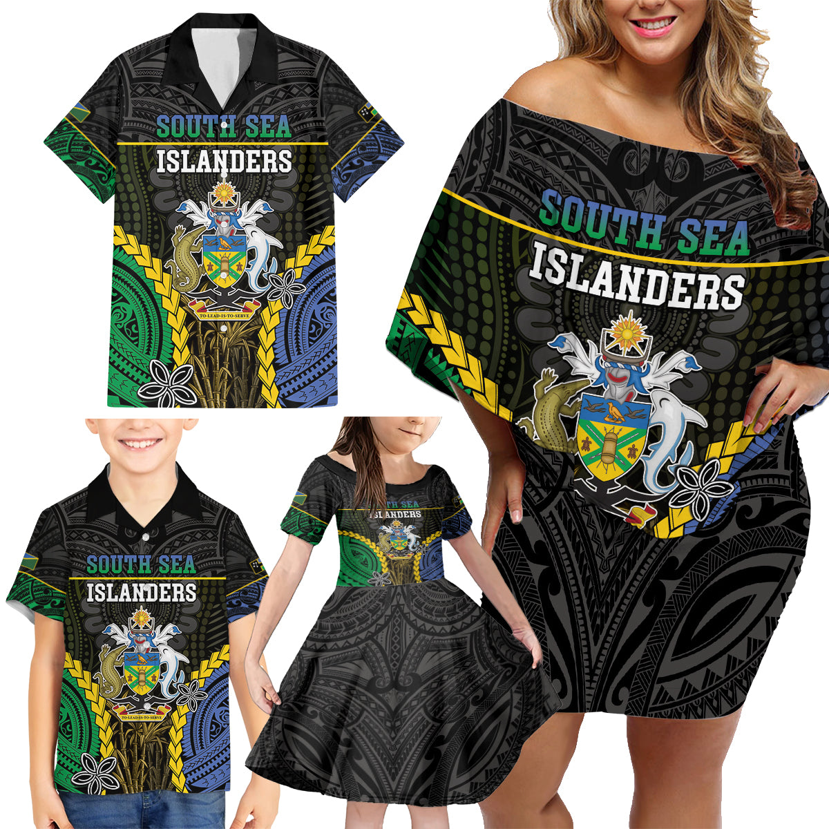 Personalised South Sea Islanders And Solomon Islands Family Matching Off Shoulder Short Dress and Hawaiian Shirt Kanakas Polynesian Pattern LT05 - Polynesian Pride
