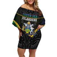 Personalised South Sea Islanders And Solomon Islands Family Matching Off Shoulder Short Dress and Hawaiian Shirt Kanakas Polynesian Pattern LT05 Mom's Dress Black - Polynesian Pride