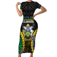 Personalised South Sea Islanders And Solomon Islands Family Matching Short Sleeve Bodycon Dress and Hawaiian Shirt Kanakas Polynesian Pattern LT05 Mom's Dress Black - Polynesian Pride