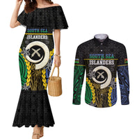 Personalised South Sea Islanders And Vanuatu Couples Matching Mermaid Dress and Long Sleeve Button Shirt Kanakas Sand Drawing Pattern