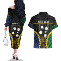 Personalised South Sea Islanders And Vanuatu Couples Matching Off The Shoulder Long Sleeve Dress and Hawaiian Shirt Kanakas Sand Drawing Pattern LT05 - Polynesian Pride