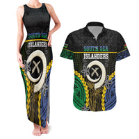 Personalised South Sea Islanders And Vanuatu Couples Matching Tank Maxi Dress and Hawaiian Shirt Kanakas Sand Drawing Pattern LT05 Black - Polynesian Pride