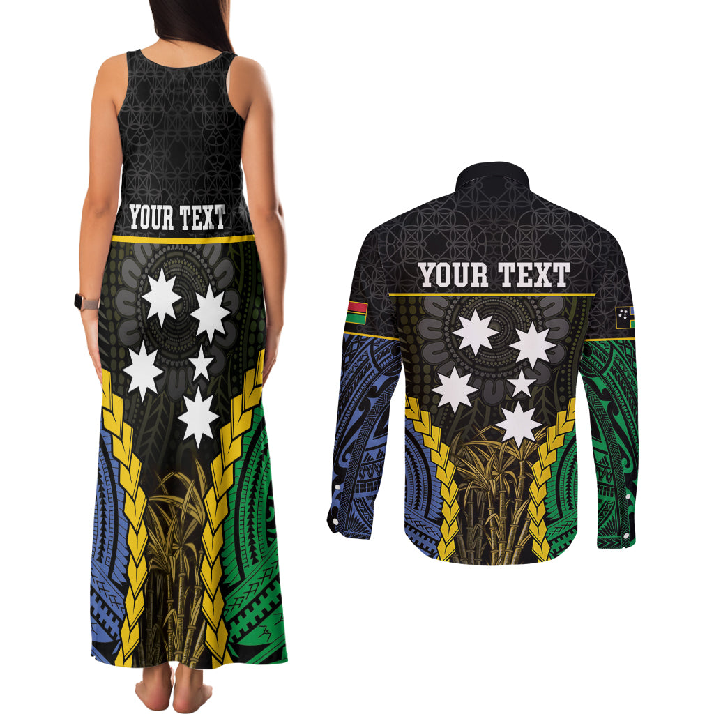 Personalised South Sea Islanders And Vanuatu Couples Matching Tank Maxi Dress and Long Sleeve Button Shirt Kanakas Sand Drawing Pattern