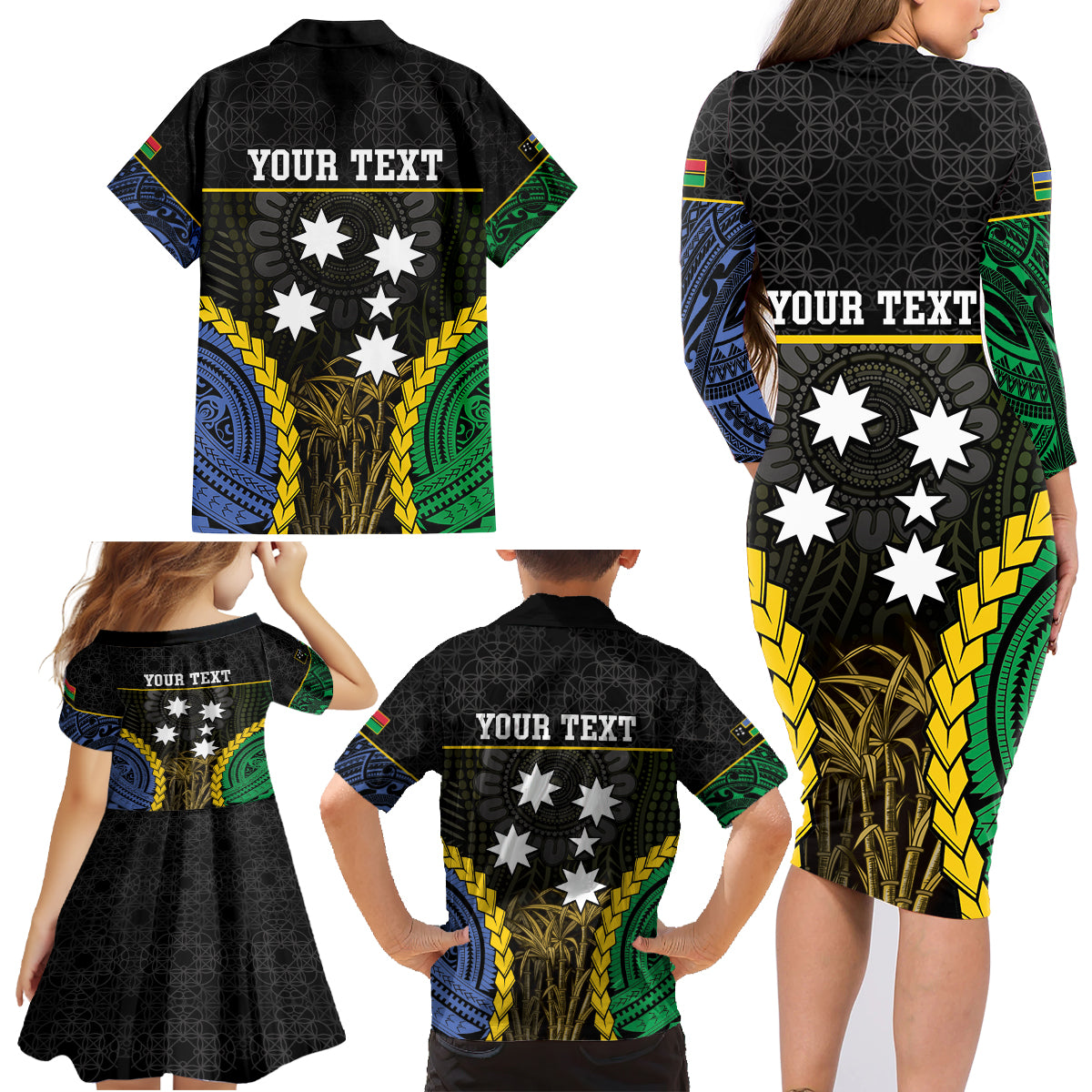 Personalised South Sea Islanders And Vanuatu Family Matching Long Sleeve Bodycon Dress and Hawaiian Shirt Kanakas Sand Drawing Pattern LT05 - Polynesian Pride