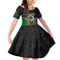 Personalised South Sea Islanders And Vanuatu Family Matching Mermaid Dress and Hawaiian Shirt Kanakas Sand Drawing Pattern LT05 Daughter's Dress Black - Polynesian Pride