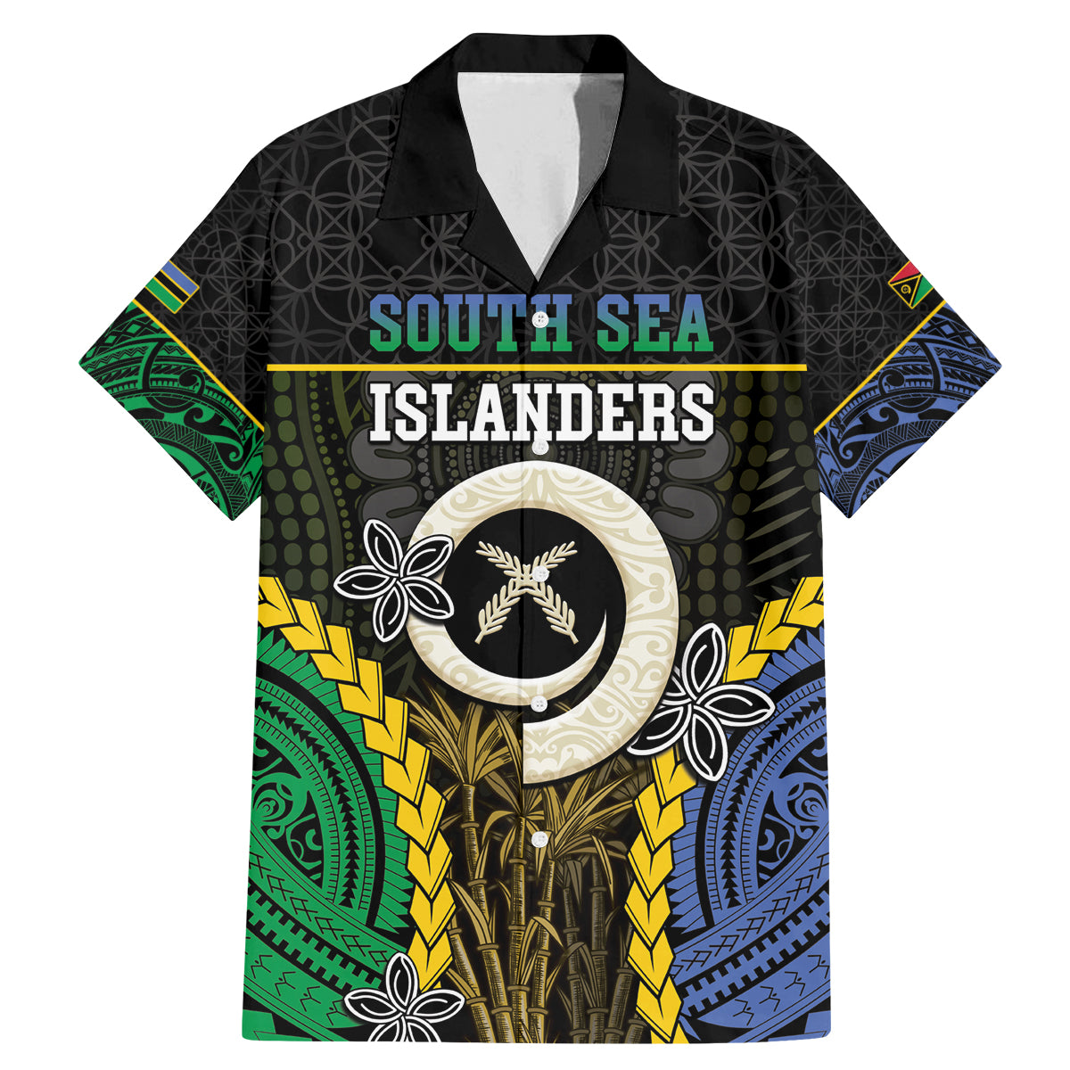 Personalised South Sea Islanders And Vanuatu Family Matching Mermaid Dress and Hawaiian Shirt Kanakas Sand Drawing Pattern LT05 Dad's Shirt - Short Sleeve Black - Polynesian Pride