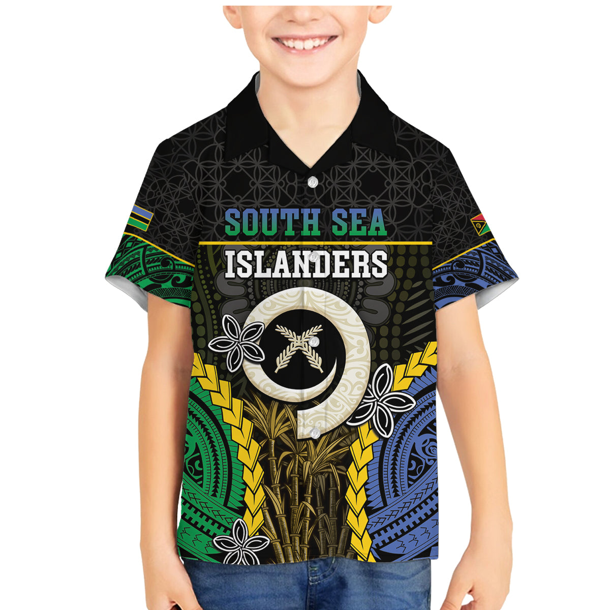 Personalised South Sea Islanders And Vanuatu Family Matching Mermaid Dress and Hawaiian Shirt Kanakas Sand Drawing Pattern LT05 Son's Shirt Black - Polynesian Pride