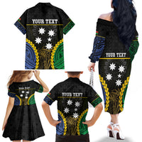 Personalised South Sea Islanders And Vanuatu Family Matching Off The Shoulder Long Sleeve Dress and Hawaiian Shirt Kanakas Sand Drawing Pattern LT05 - Polynesian Pride