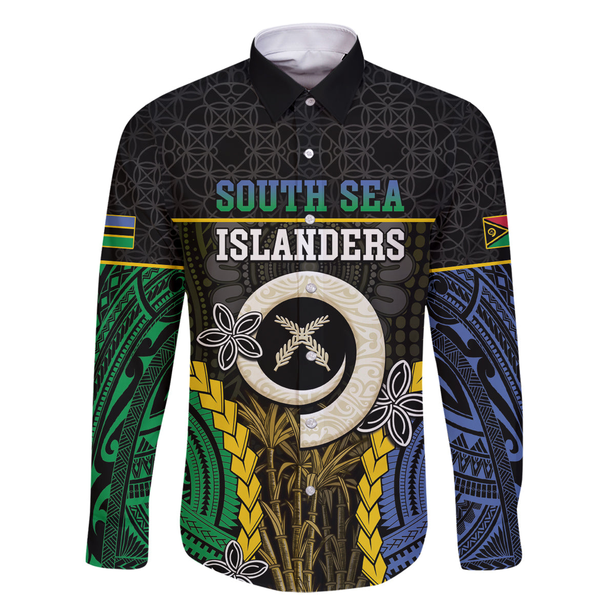 Personalised South Sea Islanders And Vanuatu Family Matching Off The Shoulder Long Sleeve Dress and Hawaiian Shirt Kanakas Sand Drawing Pattern LT05 Dad's Shirt - Long Sleeve Black - Polynesian Pride