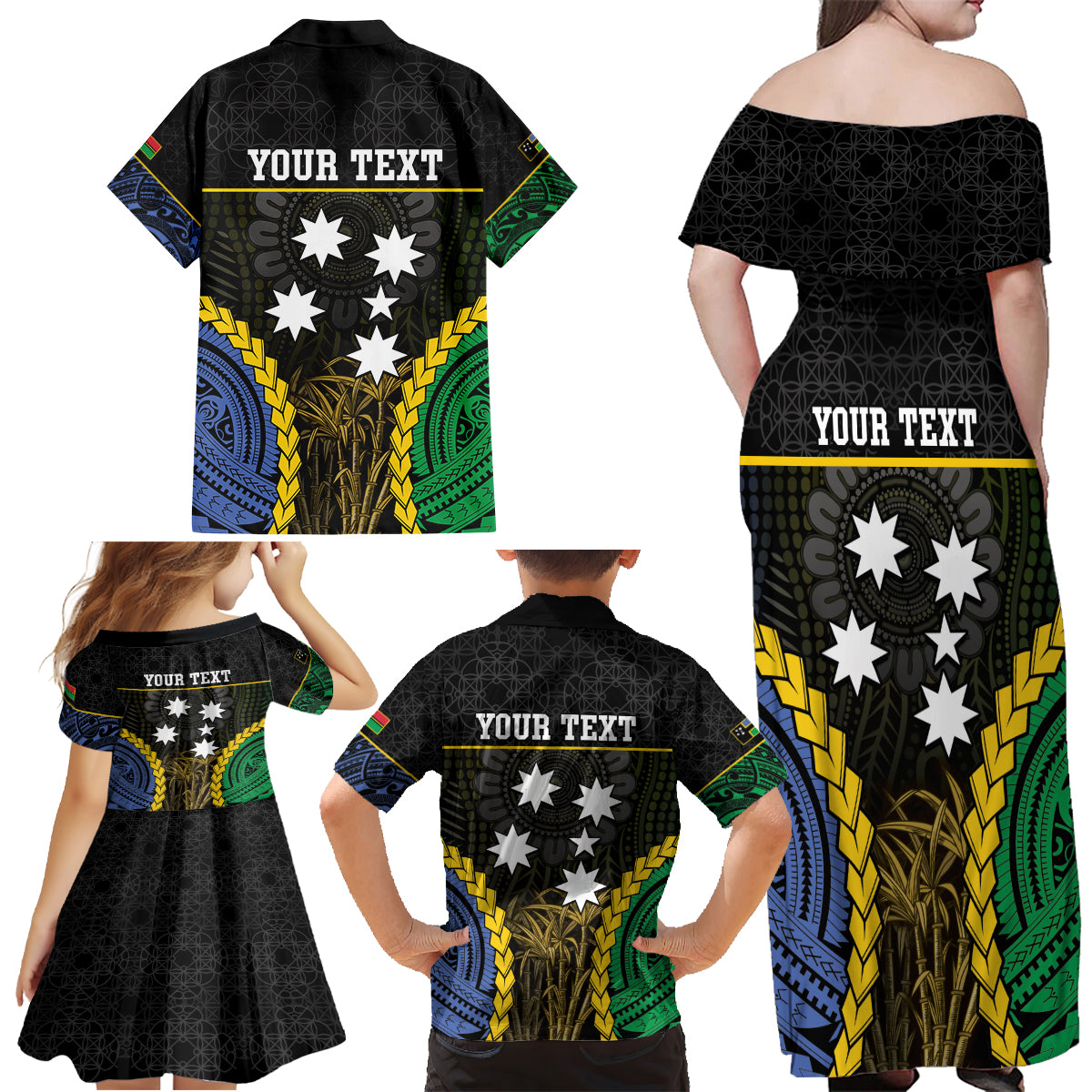 Personalised South Sea Islanders And Vanuatu Family Matching Off Shoulder Maxi Dress and Hawaiian Shirt Kanakas Sand Drawing Pattern LT05 - Polynesian Pride