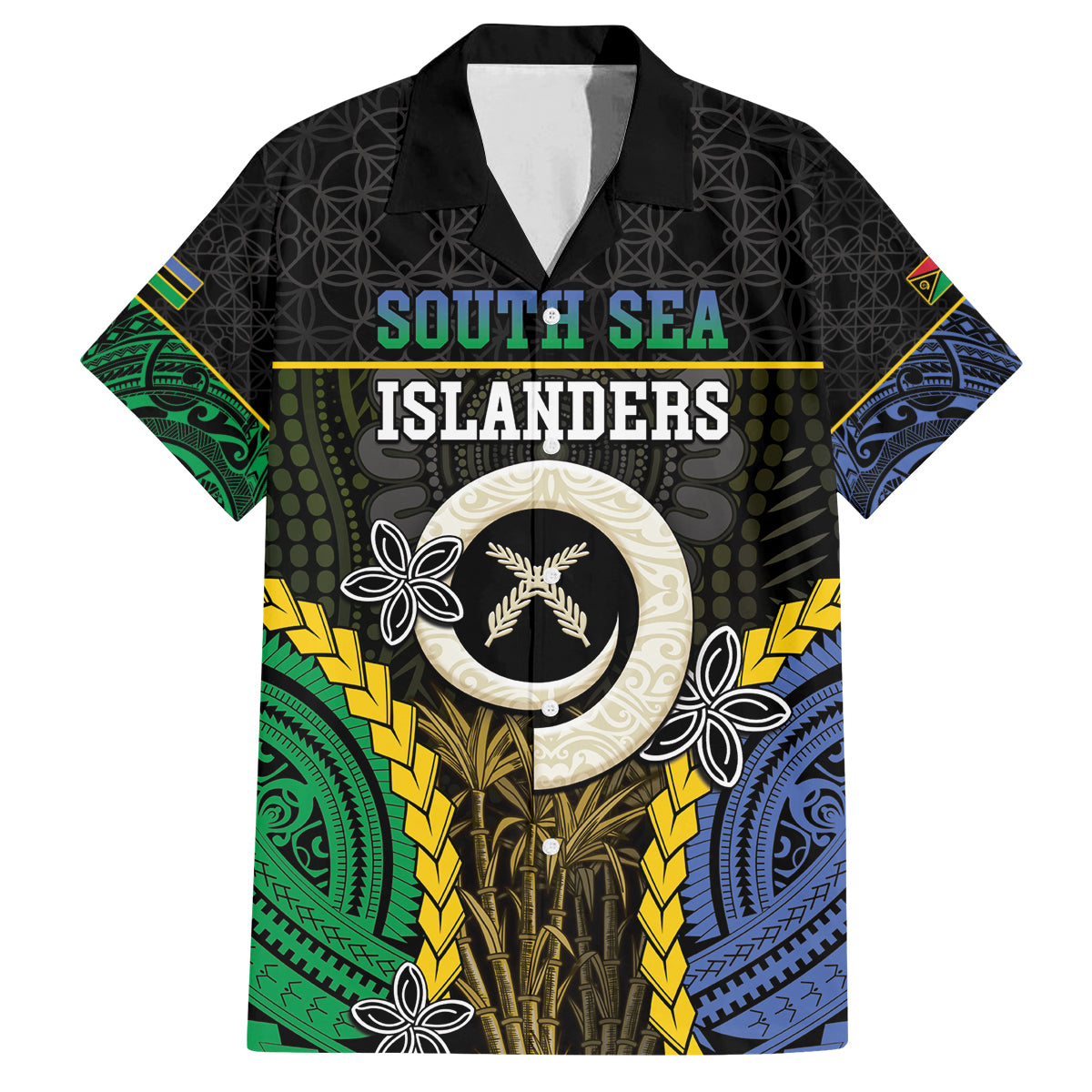 Personalised South Sea Islanders And Vanuatu Family Matching Off Shoulder Maxi Dress and Hawaiian Shirt Kanakas Sand Drawing Pattern LT05 Dad's Shirt - Short Sleeve Black - Polynesian Pride
