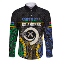 Personalised South Sea Islanders And Vanuatu Family Matching Off Shoulder Maxi Dress and Hawaiian Shirt Kanakas Sand Drawing Pattern LT05 Dad's Shirt - Long Sleeve Black - Polynesian Pride