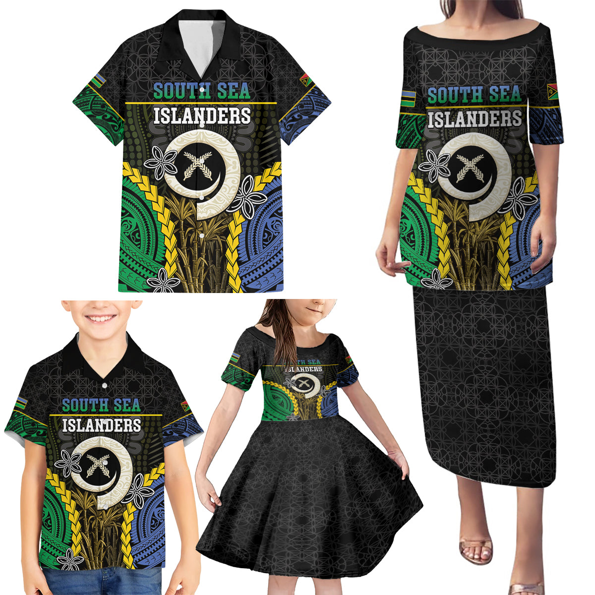 Personalised South Sea Islanders And Vanuatu Family Matching Puletasi and Hawaiian Shirt Kanakas Sand Drawing Pattern LT05 - Polynesian Pride