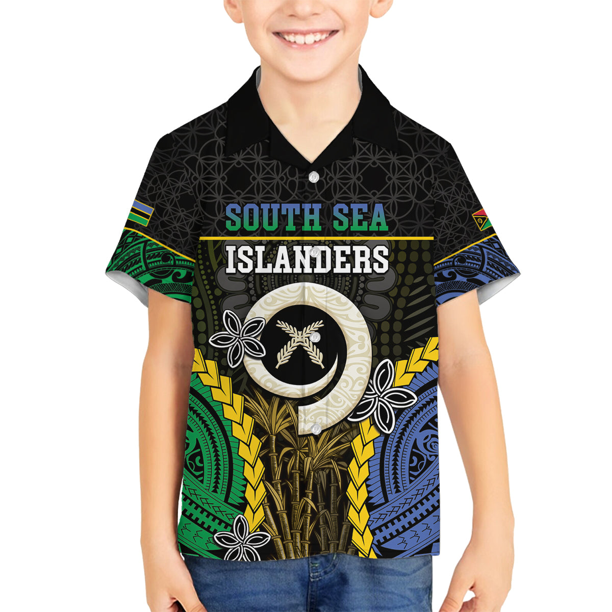 Personalised South Sea Islanders And Vanuatu Family Matching Puletasi and Hawaiian Shirt Kanakas Sand Drawing Pattern LT05 Son's Shirt Black - Polynesian Pride