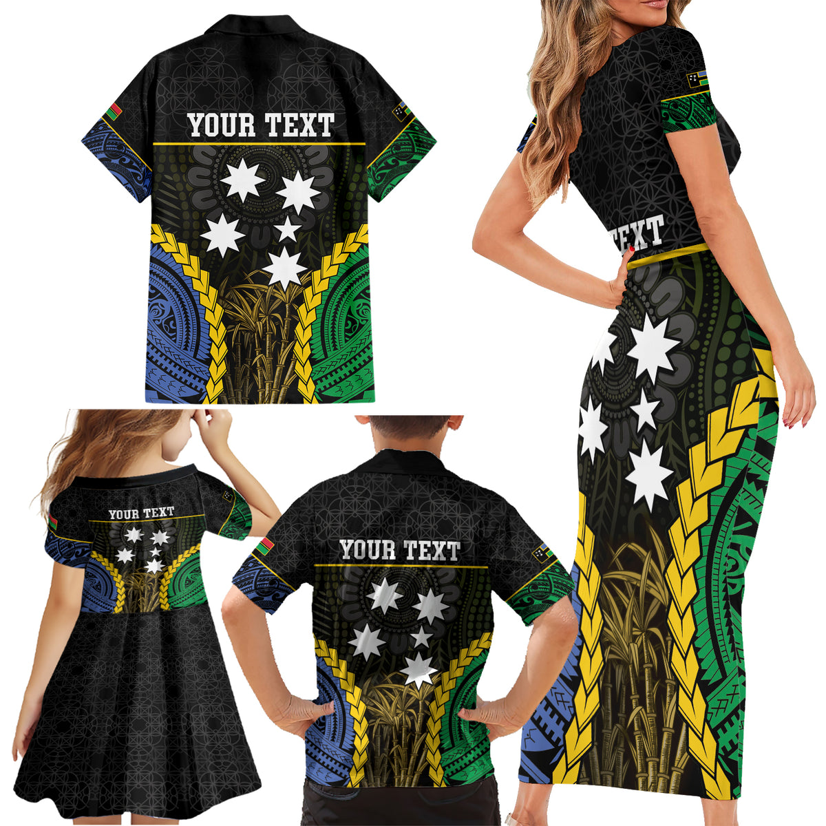 Personalised South Sea Islanders And Vanuatu Family Matching Short Sleeve Bodycon Dress and Hawaiian Shirt Kanakas Sand Drawing Pattern LT05 - Polynesian Pride