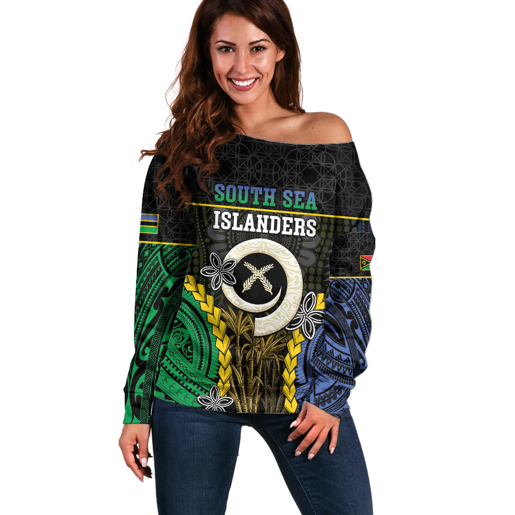 Personalised South Sea Islanders And Vanuatu Off Shoulder Sweater Kanakas Sand Drawing Pattern