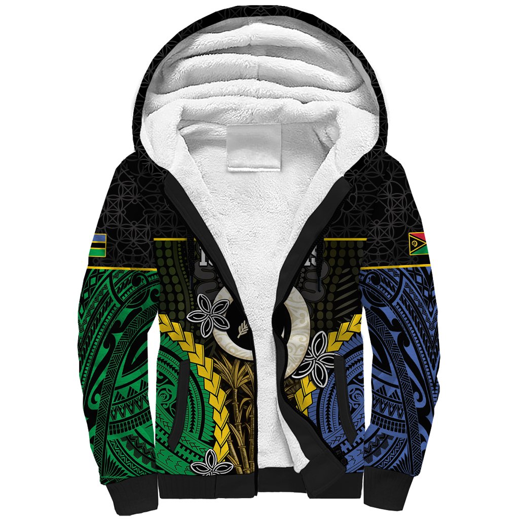 Personalised South Sea Islanders And Vanuatu Sherpa Hoodie Kanakas Sand Drawing Pattern