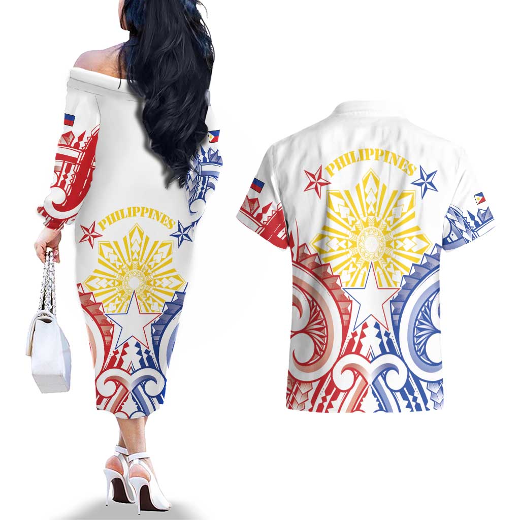 Philippines Couples Matching Off The Shoulder Long Sleeve Dress and Hawaiian Shirt Katipunan Andres Bonifacio LT05 - Polynesian Pride