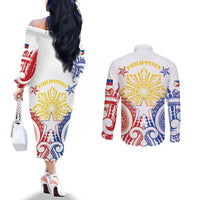Philippines Couples Matching Off The Shoulder Long Sleeve Dress and Long Sleeve Button Shirt Katipunan Andres Bonifacio LT05 - Polynesian Pride