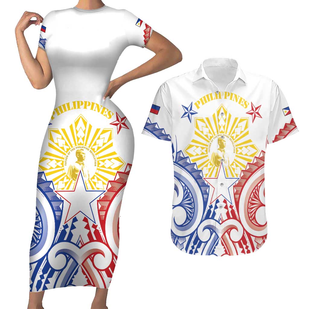Philippines Couples Matching Short Sleeve Bodycon Dress and Hawaiian Shirt Katipunan Andres Bonifacio LT05 White - Polynesian Pride