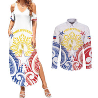 Philippines Couples Matching Summer Maxi Dress and Long Sleeve Button Shirt Katipunan Andres Bonifacio LT05 White - Polynesian Pride