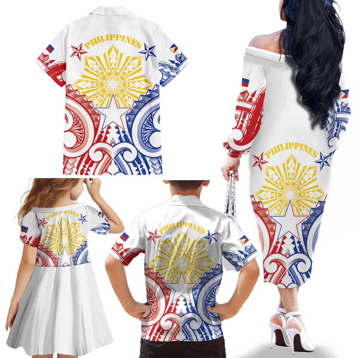 Philippines Family Matching Off The Shoulder Long Sleeve Dress and Hawaiian Shirt Katipunan Andres Bonifacio LT05 - Polynesian Pride