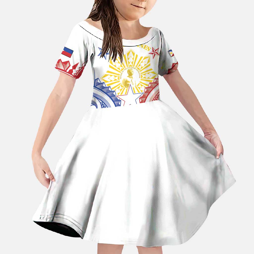 Philippines Family Matching Off Shoulder Maxi Dress and Hawaiian Shirt Katipunan Andres Bonifacio LT05 Daughter's Dress White - Polynesian Pride