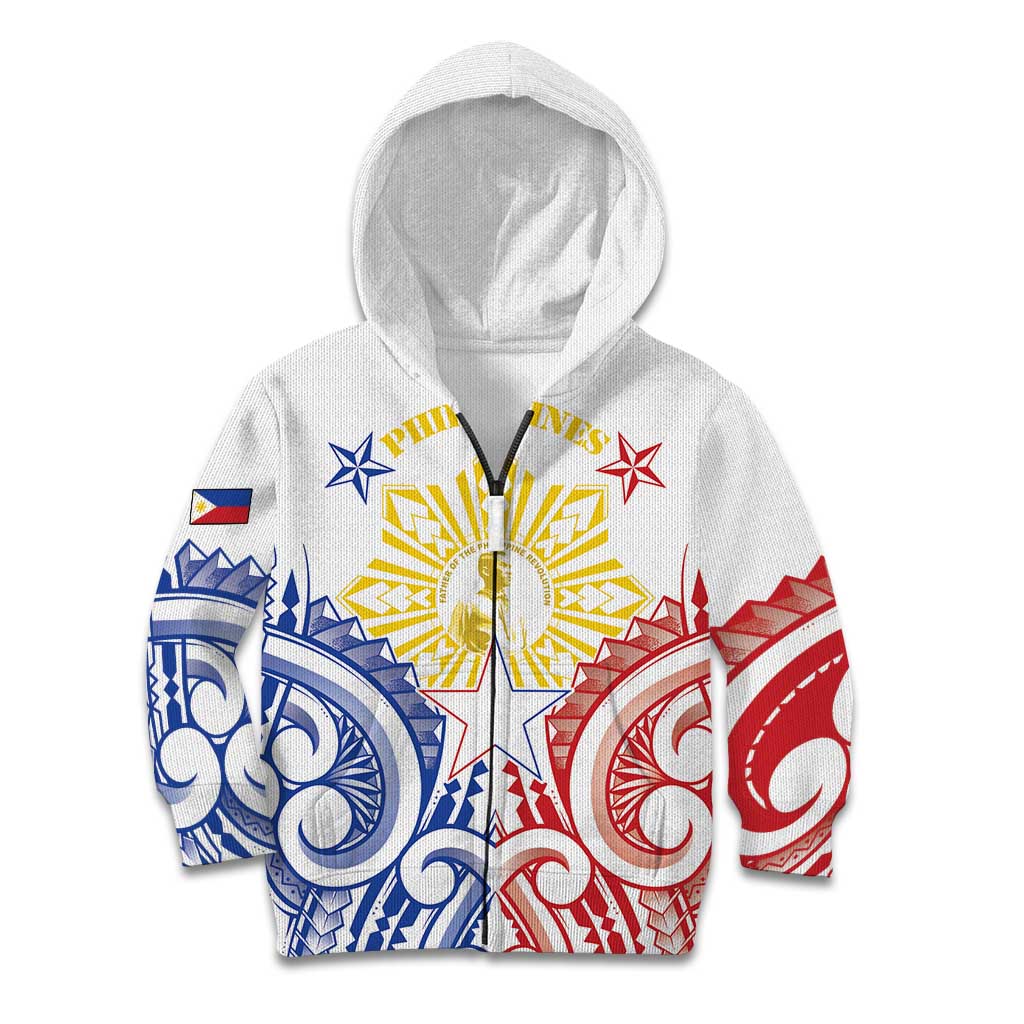 Philippines Kid Hoodie Katipunan Andres Bonifacio LT05 Zip Hoodie White - Polynesian Pride