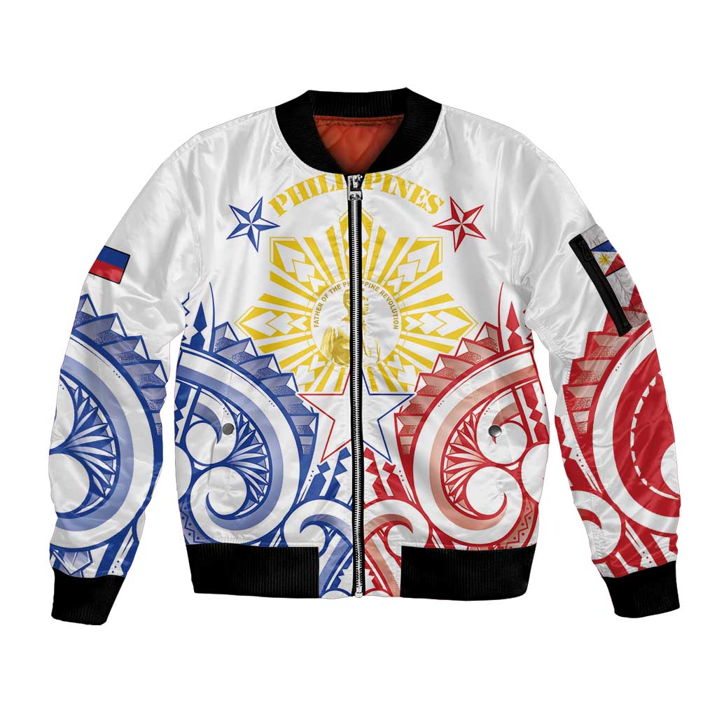 Philippines Sleeve Zip Bomber Jacket Katipunan Andres Bonifacio LT05 Unisex White - Polynesian Pride