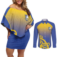 Custom James Cook High School Couples Matching Off Shoulder Short Dress and Long Sleeve Button Shirt Maori Koru Pattern