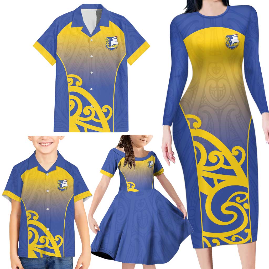 Custom James Cook High School Family Matching Long Sleeve Bodycon Dress and Hawaiian Shirt Maori Koru Pattern
