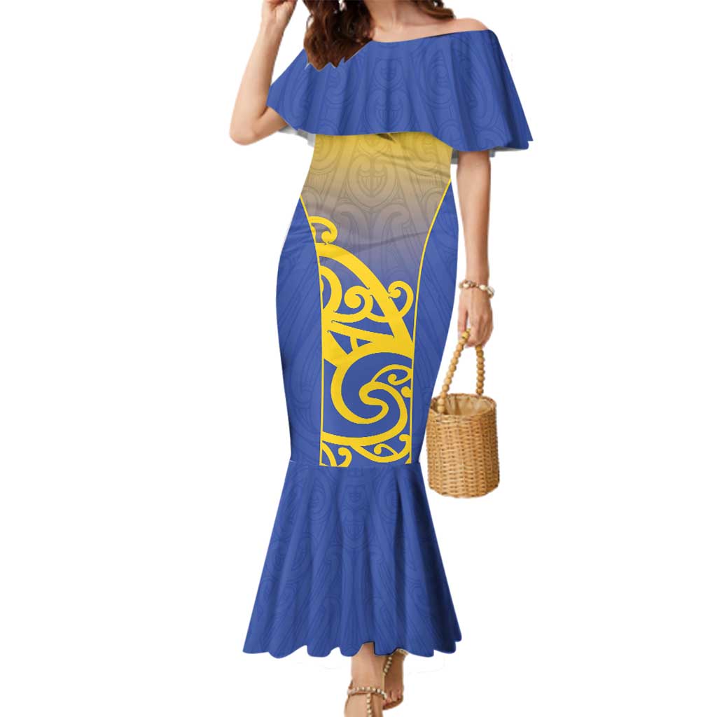 Custom James Cook High School Family Matching Mermaid Dress and Hawaiian Shirt Maori Koru Pattern LT05 Mom's Dress Blue - Polynesian Pride