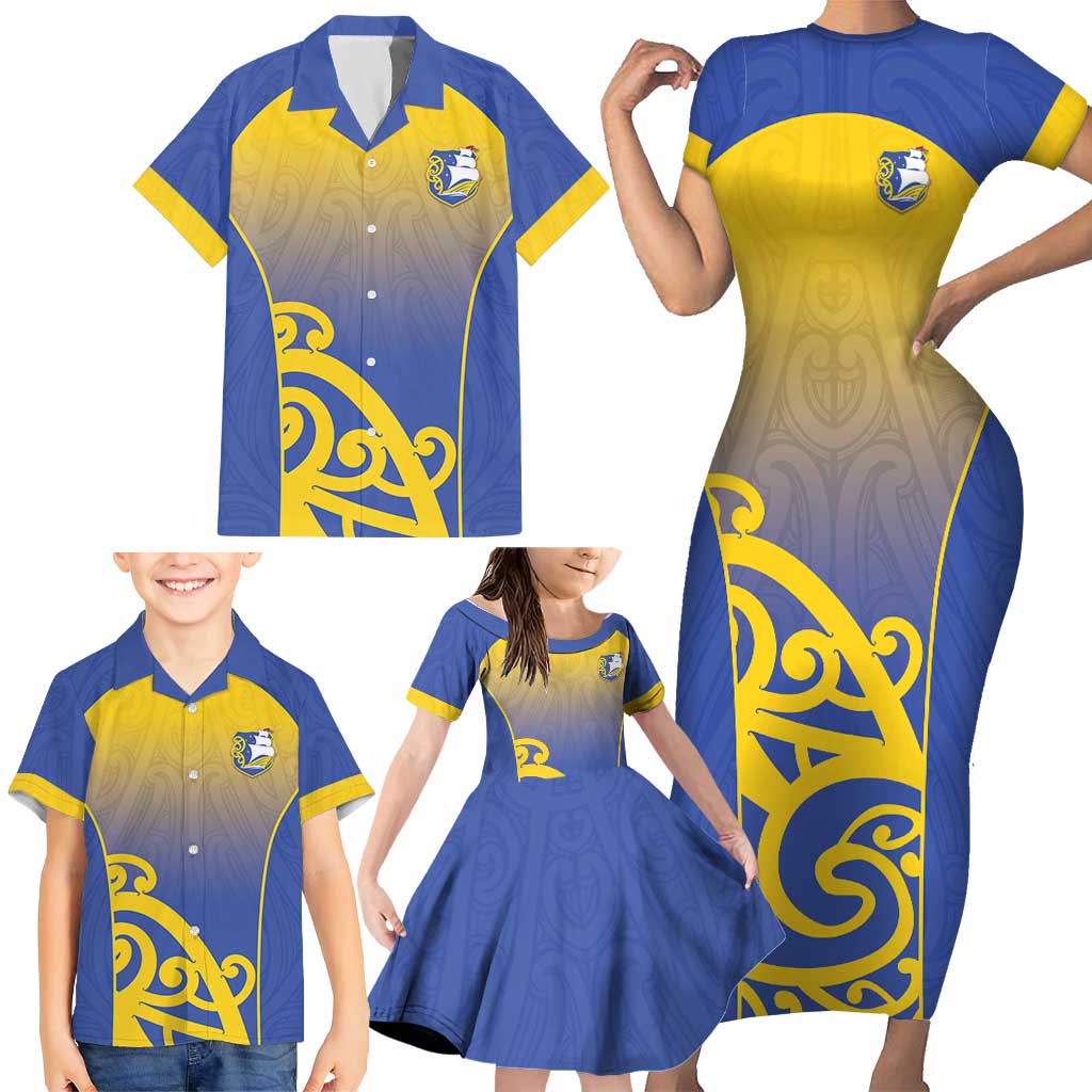 Custom James Cook High School Family Matching Short Sleeve Bodycon Dress and Hawaiian Shirt Maori Koru Pattern LT05 - Polynesian Pride
