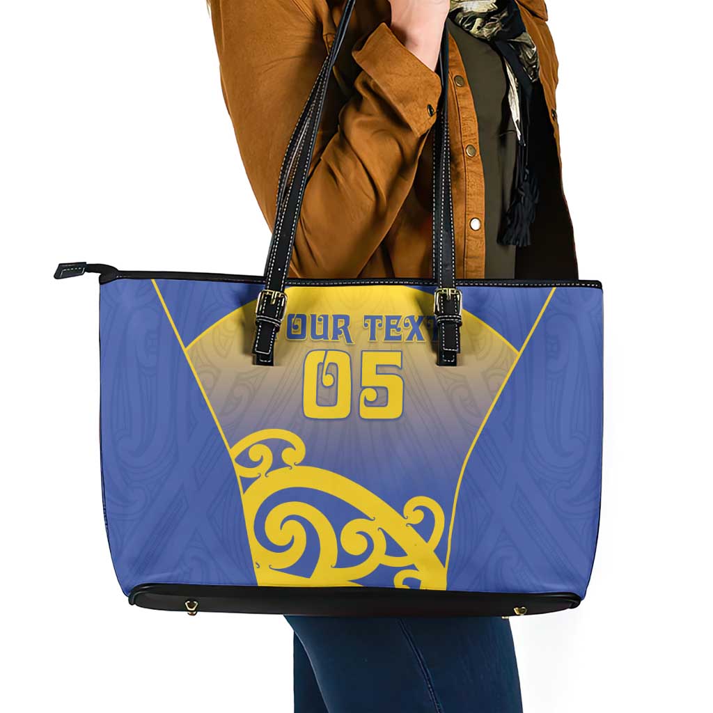 Custom James Cook High School Leather Tote Bag Maori Koru Pattern