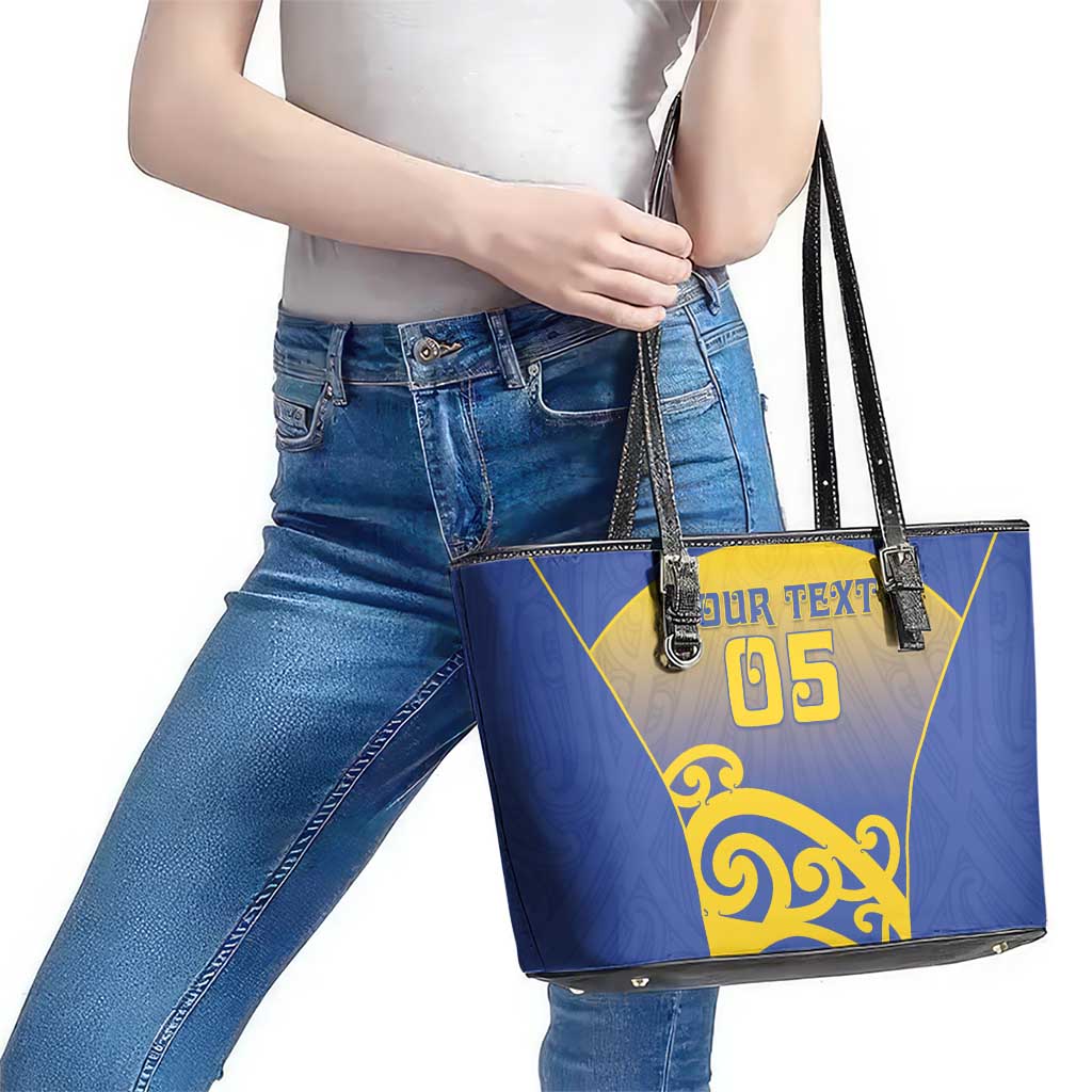 Custom James Cook High School Leather Tote Bag Maori Koru Pattern