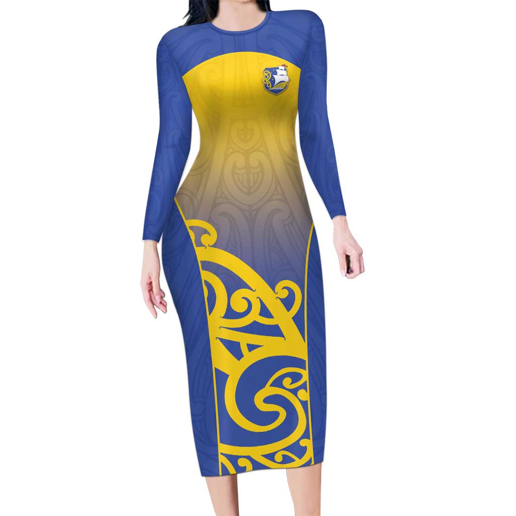 Custom James Cook High School Long Sleeve Bodycon Dress Maori Koru Pattern