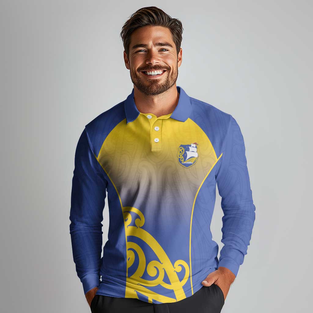 Custom James Cook High School Long Sleeve Polo Shirt Maori Koru Pattern