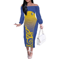 Custom James Cook High School Off The Shoulder Long Sleeve Dress Maori Koru Pattern LT05 Women Blue - Polynesian Pride