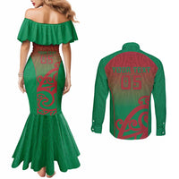 Custom Onehunga High School Couples Matching Mermaid Dress and Long Sleeve Button Shirt Maori Koru Pattern